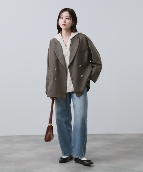 NAVY(ネイビー)の「【NAVY/ ネイビー】ビッグシルエット テーラード ダブルジャケット(テーラードジャケット・レディース・ネイビー/モカ・FREE)」の6枚目の写真