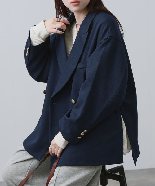 NAVY(ネイビー)の「【NAVY/ ネイビー】ビッグシルエット テーラード ダブルジャケット(テーラードジャケット・レディース・ネイビー/モカ・FREE)」の9枚目の写真