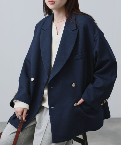 NAVY(ネイビー)の「【NAVY/ ネイビー】ビッグシルエット テーラード ダブルジャケット(テーラードジャケット・レディース・ネイビー/モカ・FREE)」の10枚目の写真