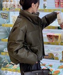 PUレザー中綿ブルゾン