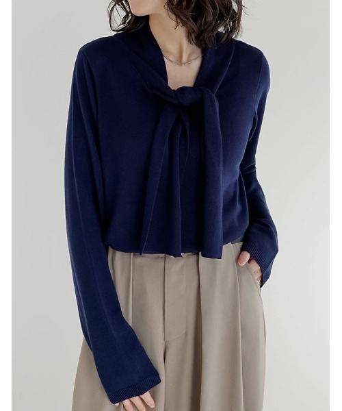 Re:EDIT（リエディ）の「レーヨンニットボウタイ付き長袖トップス（ニット/セーター・レディース・グレイッシュベージュ/ブラック/ホワイト/ネイビー・MEDIUM/LARGE）」の20枚目の写真