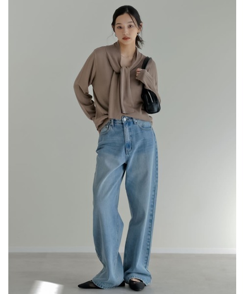 Re:EDIT（リエディ）の「レーヨンニットボウタイ付き長袖トップス（ニット/セーター・レディース・グレイッシュベージュ/ブラック/ホワイト/ネイビー・MEDIUM/LARGE）」の12枚目の写真