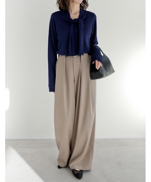 Re:EDIT（リエディ）の「レーヨンニットボウタイ付き長袖トップス（ニット/セーター・レディース・グレイッシュベージュ/ブラック/ホワイト/ネイビー・MEDIUM/LARGE）」の18枚目の写真