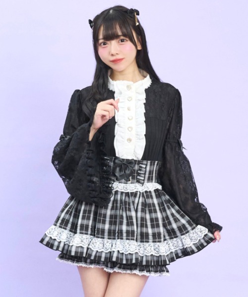 Secret Honey（シークレットハニー）の「フロントフリル姫袖カットソー（Tシャツ/カットソー・レディース・ブラック/オフホワイト・FREE）」の2枚目の写真