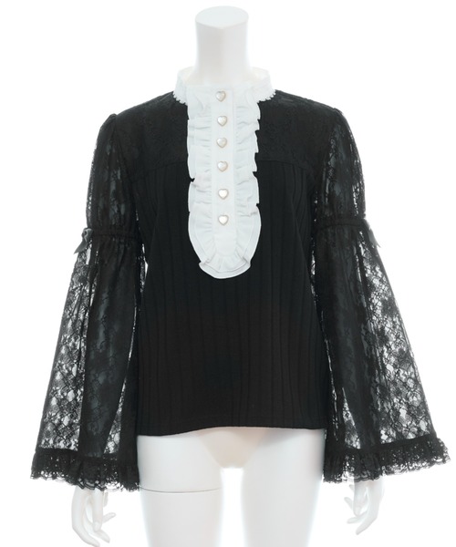 Secret Honey（シークレットハニー）の「フロントフリル姫袖カットソー（Tシャツ/カットソー・レディース・ブラック/オフホワイト・FREE）」の9枚目の写真