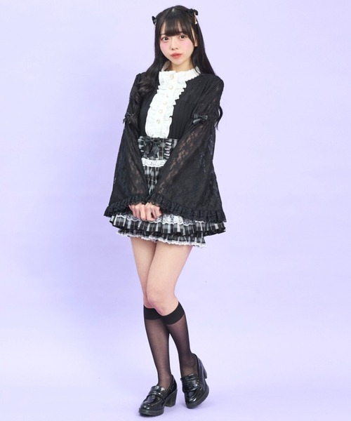 Secret Honey（シークレットハニー）の「フロントフリル姫袖カットソー（Tシャツ/カットソー・レディース・ブラック/オフホワイト・FREE）」の6枚目の写真