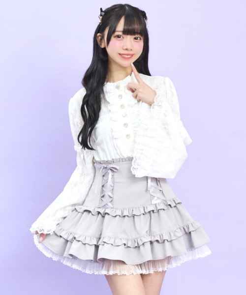 Secret Honey（シークレットハニー）の「フロントフリル姫袖カットソー（Tシャツ/カットソー・レディース・ブラック/オフホワイト・FREE）」の4枚目の写真