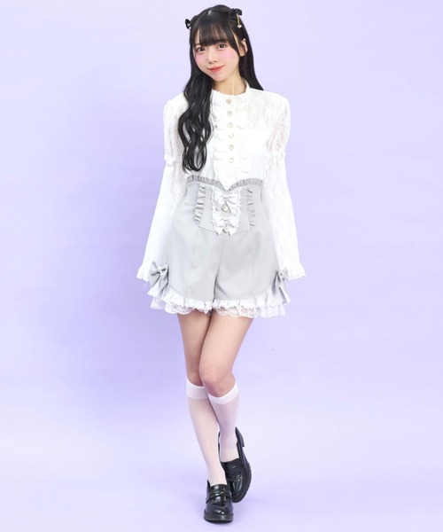 Secret Honey（シークレットハニー）の「フロントフリル姫袖カットソー（Tシャツ/カットソー・レディース・ブラック/オフホワイト・FREE）」の3枚目の写真