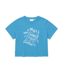 ウィメンズクロップフィットカセットグラフィックTシャツブルー