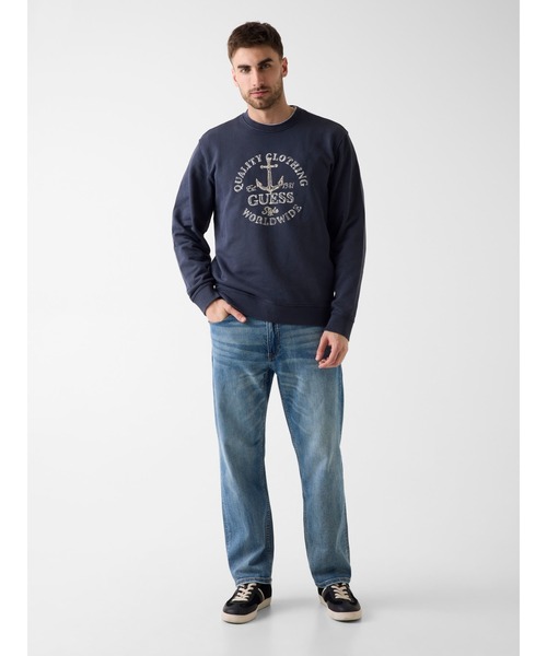 Guess(ゲス)の「WASHED Logo Crew スウェット トレーナー(スウェット・メンズ・ダークネイビー・SMALL/MEDIUM/LARGE/X-LARGE/XX-LARGE)」の4枚目の写真