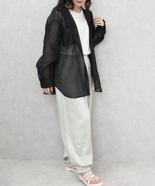 SELECT LEVERY(セレクトリベリー)の「長袖シアーフードシャツ(シャツ/ブラウス・レディース・ブラック/グレイッシュベージュ/ホワイト・MEDIUM)」の10枚目の写真
