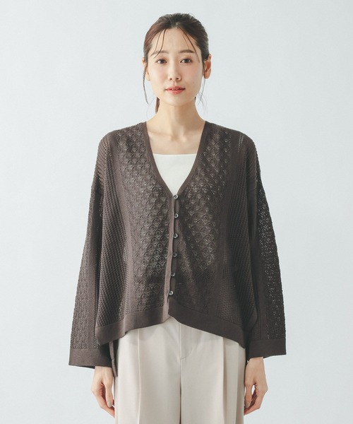 GLOBAL WORK(グローバルワーク)の「パネルレース編みVネックカーディガン/642713(カーディガン/ボレロ・レディース・ブラック/ダークブラウン/ベージュ系その他7・LARGE/MEDIUM)」の7枚目の写真