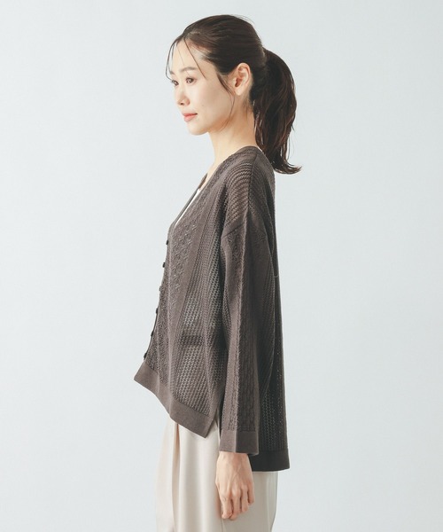 GLOBAL WORK(グローバルワーク)の「パネルレース編みVネックカーディガン/642713(カーディガン/ボレロ・レディース・ブラック/ダークブラウン/ベージュ系その他7・LARGE/MEDIUM)」の8枚目の写真