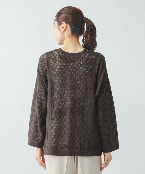 GLOBAL WORK(グローバルワーク)の「パネルレース編みVネックカーディガン/642713(カーディガン/ボレロ・レディース・ブラック/ダークブラウン/ベージュ系その他7・LARGE/MEDIUM)」の9枚目の写真