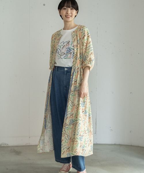 POU DOU DOU(プードゥドゥ)の「ダンシングフルーツプリントギャザーワンピース(ワンピース・レディース・ライトグレー/キナリ・3)」の15枚目の写真