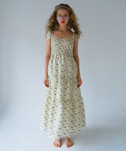 flower organdie tiered long one-piece（ワンピース）｜HONEY MI