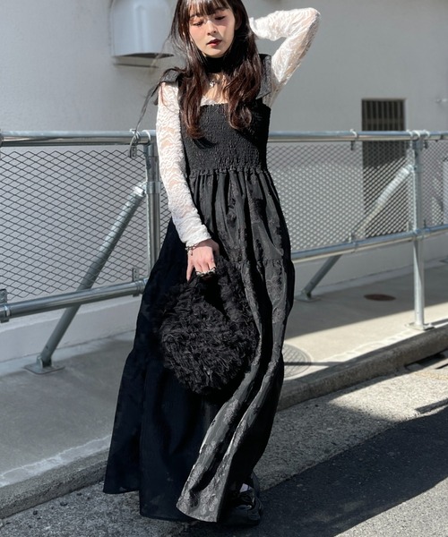 HONEY MI HONEY(ハニーミーハニー)の「flower organdie tiered long one-piece(ワンピース・レディース・ブラック/オフホワイト/イエロー・FREE)」の12枚目の写真