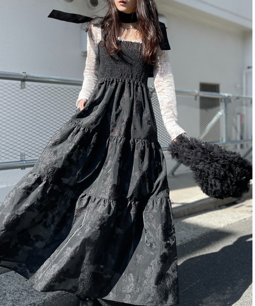 HONEY MI HONEY(ハニーミーハニー)の「flower organdie tiered long one-piece(ワンピース・レディース・ブラック/オフホワイト/イエロー・FREE)」の13枚目の写真