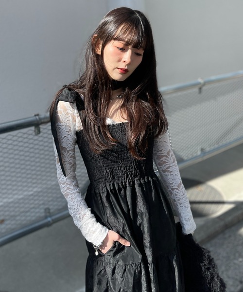 HONEY MI HONEY(ハニーミーハニー)の「flower organdie tiered long one-piece(ワンピース・レディース・ブラック/オフホワイト/イエロー・FREE)」の14枚目の写真