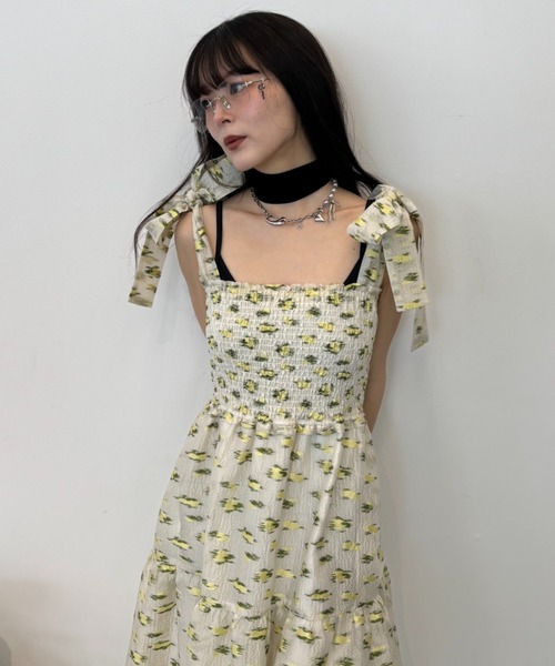 HONEY MI HONEY(ハニーミーハニー)の「flower organdie tiered long one-piece(ワンピース・レディース・ブラック/オフホワイト/イエロー・FREE)」の16枚目の写真