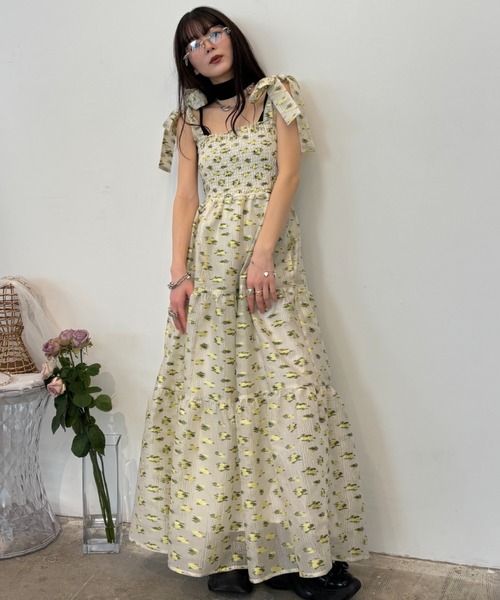 HONEY MI HONEY(ハニーミーハニー)の「flower organdie tiered long one-piece(ワンピース・レディース・ブラック/オフホワイト/イエロー・FREE)」の15枚目の写真