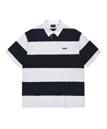 ストライプラグビー襟Tシャツネイビー