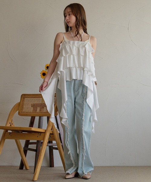 asymmetry frill cami tops / アシンメトリーフリルキャミトップス