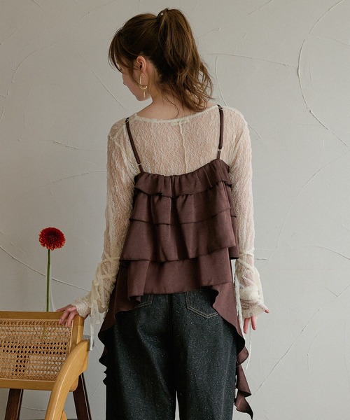 mideal(マイディール)の「asymmetry frill cami tops / アシンメトリーフリルキャミトップス(キャミソール・レディース・ダークブラウン/オフホワイト/イエロー・FREE)」の9枚目の写真