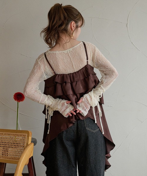 mideal(マイディール)の「asymmetry frill cami tops / アシンメトリーフリルキャミトップス(キャミソール・レディース・ダークブラウン/オフホワイト/イエロー・FREE)」の10枚目の写真