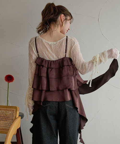 mideal(マイディール)の「asymmetry frill cami tops / アシンメトリーフリルキャミトップス(キャミソール・レディース・ダークブラウン/オフホワイト/イエロー・FREE)」の11枚目の写真