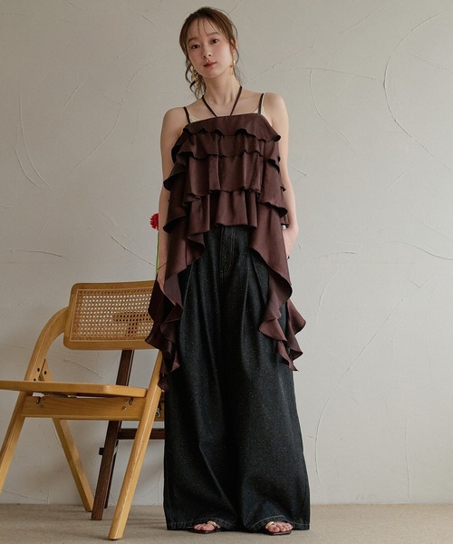 mideal(マイディール)の「asymmetry frill cami tops / アシンメトリーフリルキャミトップス(キャミソール・レディース・ダークブラウン/オフホワイト/イエロー・FREE)」の12枚目の写真