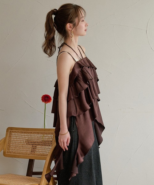 mideal(マイディール)の「asymmetry frill cami tops / アシンメトリーフリルキャミトップス(キャミソール・レディース・ダークブラウン/オフホワイト/イエロー・FREE)」の14枚目の写真