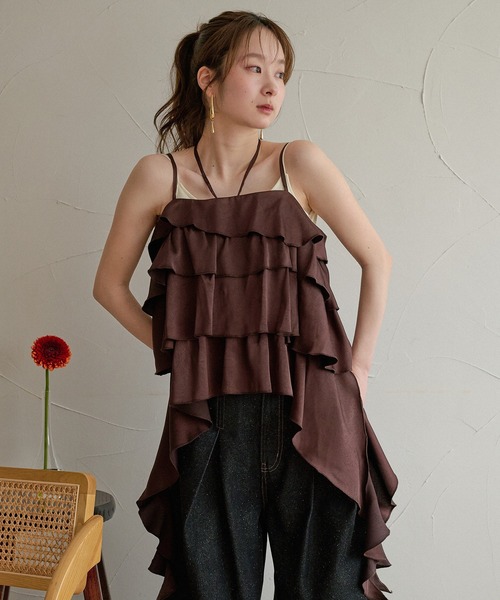 mideal(マイディール)の「asymmetry frill cami tops / アシンメトリーフリルキャミトップス(キャミソール・レディース・ダークブラウン/オフホワイト/イエロー・FREE)」の13枚目の写真