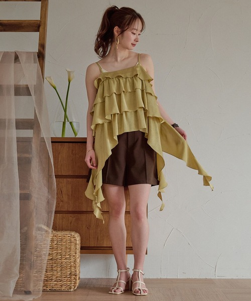 mideal(マイディール)の「asymmetry frill cami tops / アシンメトリーフリルキャミトップス(キャミソール・レディース・ダークブラウン/オフホワイト/イエロー・FREE)」の18枚目の写真