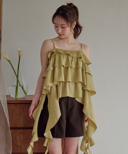 mideal(マイディール)の「asymmetry frill cami tops / アシンメトリーフリルキャミトップス(キャミソール・レディース・ダークブラウン/オフホワイト/イエロー・FREE)」の19枚目の写真