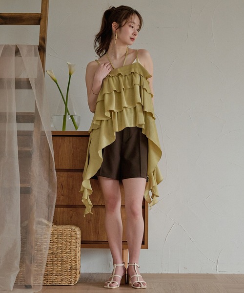 mideal(マイディール)の「asymmetry frill cami tops / アシンメトリーフリルキャミトップス(キャミソール・レディース・ダークブラウン/オフホワイト/イエロー・FREE)」の17枚目の写真