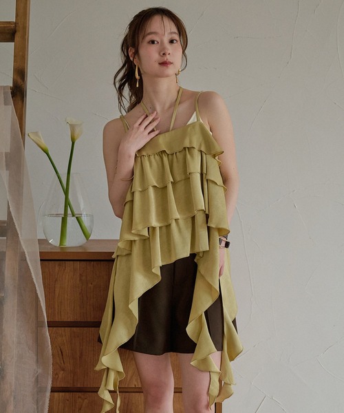 mideal(マイディール)の「asymmetry frill cami tops / アシンメトリーフリルキャミトップス(キャミソール・レディース・ダークブラウン/オフホワイト/イエロー・FREE)」の22枚目の写真