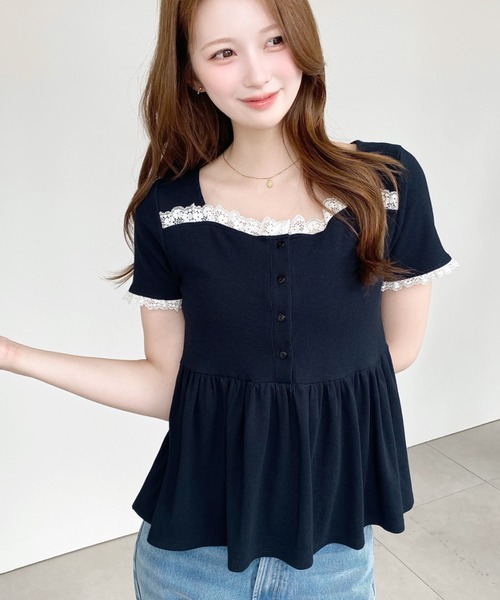 ペプラムフレアレースフリル半袖カットソー（Tシャツ/カットソー