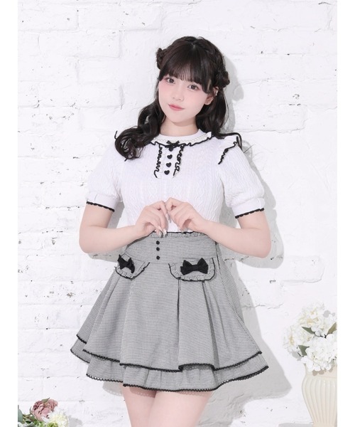 NOEMIE(ノエミー)の「ケーブル編みフリルリボンニットトップス(Tシャツ/カットソー・レディース・オフホワイト/ピンク/ブラック・M)」の1枚目の写真
