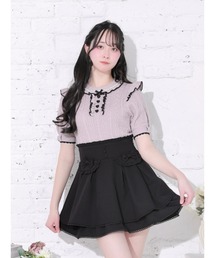 ケーブル編みフリルリボンニットトップス
