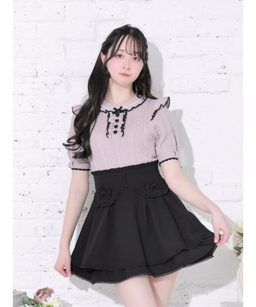 NOEMIE(ノエミー)の「ケーブル編みフリルリボンニットトップス(Tシャツ/カットソー・レディース・オフホワイト/ピンク/ブラック・M)」の3枚目の写真