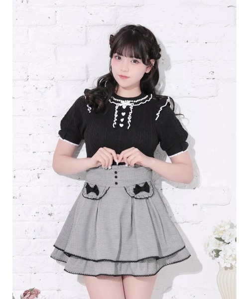 NOEMIE(ノエミー)の「ケーブル編みフリルリボンニットトップス(Tシャツ/カットソー・レディース・オフホワイト/ピンク/ブラック・M)」の2枚目の写真