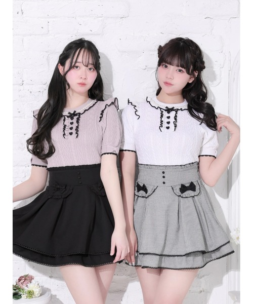 NOEMIE(ノエミー)の「ケーブル編みフリルリボンニットトップス(Tシャツ/カットソー・レディース・オフホワイト/ピンク/ブラック・M)」の4枚目の写真