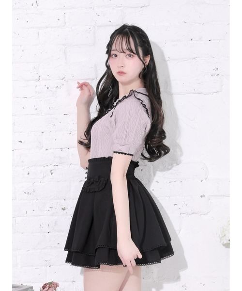 NOEMIE(ノエミー)の「ケーブル編みフリルリボンニットトップス(Tシャツ/カットソー・レディース・オフホワイト/ピンク/ブラック・M)」の8枚目の写真