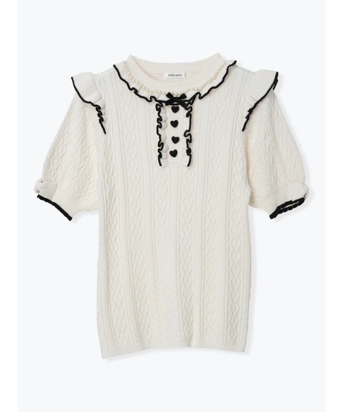 NOEMIE(ノエミー)の「ケーブル編みフリルリボンニットトップス(Tシャツ/カットソー・レディース・オフホワイト/ピンク/ブラック・M)」の14枚目の写真