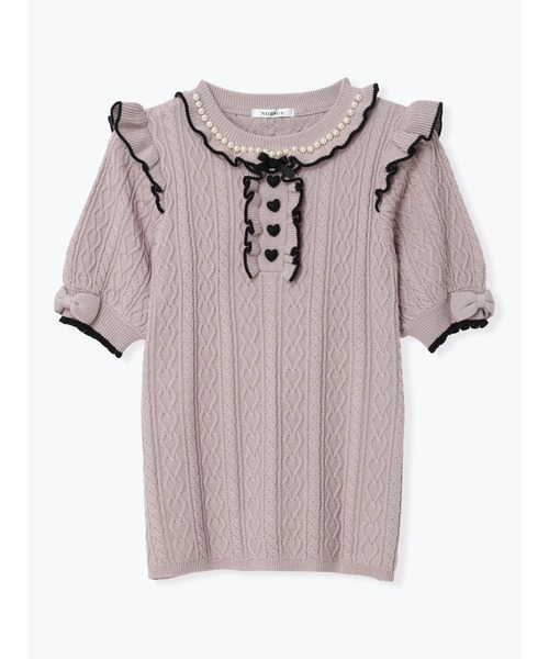 NOEMIE(ノエミー)の「ケーブル編みフリルリボンニットトップス(Tシャツ/カットソー・レディース・オフホワイト/ピンク/ブラック・M)」の15枚目の写真