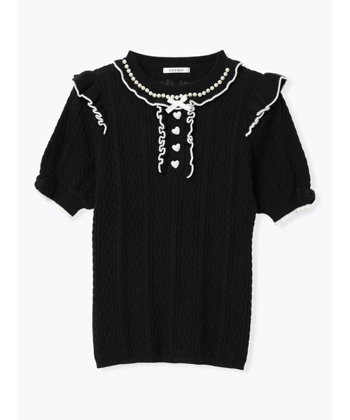 NOEMIE(ノエミー)の「ケーブル編みフリルリボンニットトップス(Tシャツ/カットソー・レディース・オフホワイト/ピンク/ブラック・M)」の16枚目の写真