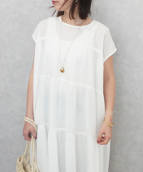 SELECT LEVERY(セレクトリベリー)の「インド綿 フレンチスリーブ ティアードロングワンピース(ワンピース・レディース・パープル/チャコール/ブラック/オフホワイト・FREE)」の7枚目の写真