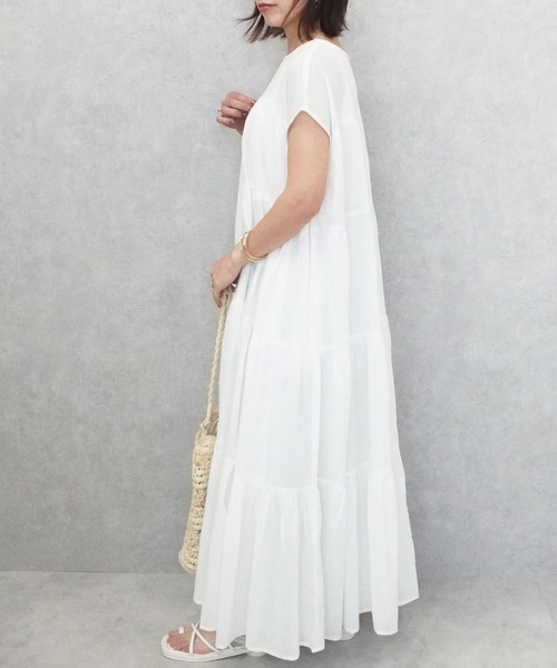 SELECT LEVERY(セレクトリベリー)の「インド綿 フレンチスリーブ ティアードロングワンピース(ワンピース・レディース・パープル/チャコール/ブラック/オフホワイト・FREE)」の10枚目の写真