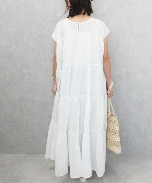SELECT LEVERY(セレクトリベリー)の「インド綿 フレンチスリーブ ティアードロングワンピース(ワンピース・レディース・パープル/チャコール/ブラック/オフホワイト・FREE)」の12枚目の写真